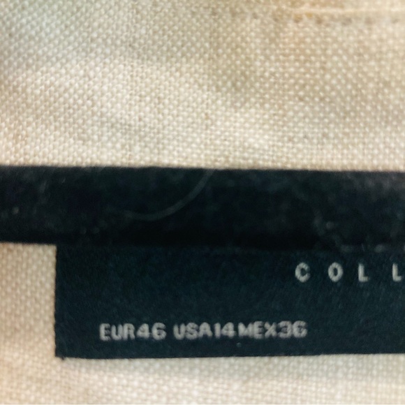 ZARA Basic Sz 14 Linen Pinstripe Lined Pockets Collarless Slit Blazer Jacket - Picture 8 of 11